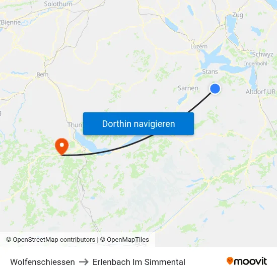 Wolfenschiessen to Erlenbach Im Simmental map