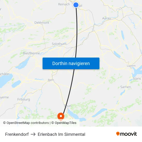 Frenkendorf to Erlenbach Im Simmental map