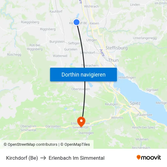 Kirchdorf (Be) to Erlenbach Im Simmental map