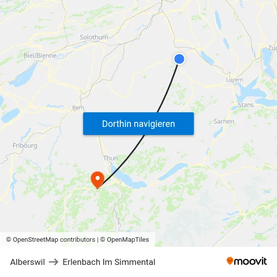 Alberswil to Erlenbach Im Simmental map
