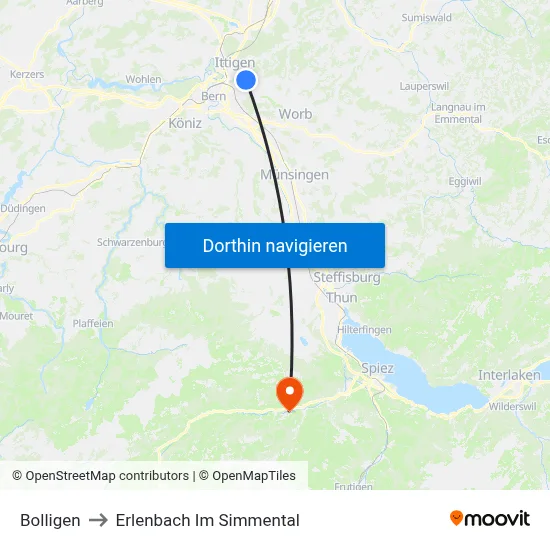 Bolligen to Erlenbach Im Simmental map
