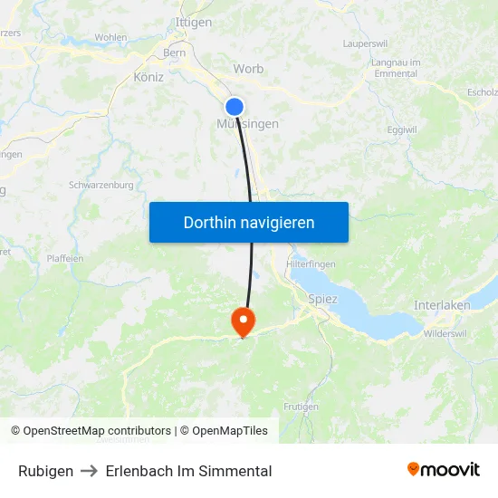 Rubigen to Erlenbach Im Simmental map