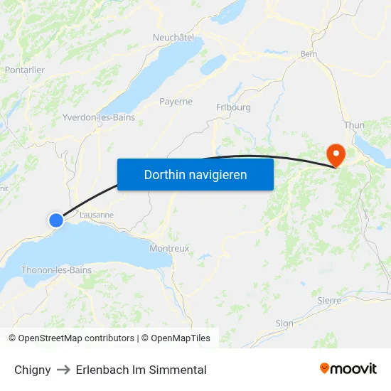 Chigny to Erlenbach Im Simmental map