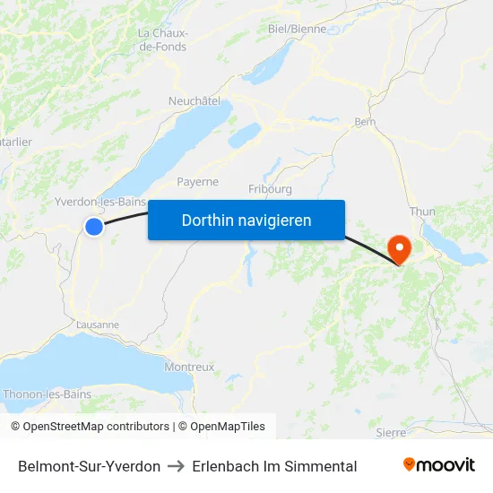 Belmont-Sur-Yverdon to Erlenbach Im Simmental map