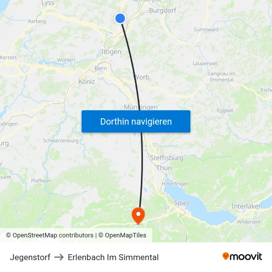Jegenstorf to Erlenbach Im Simmental map