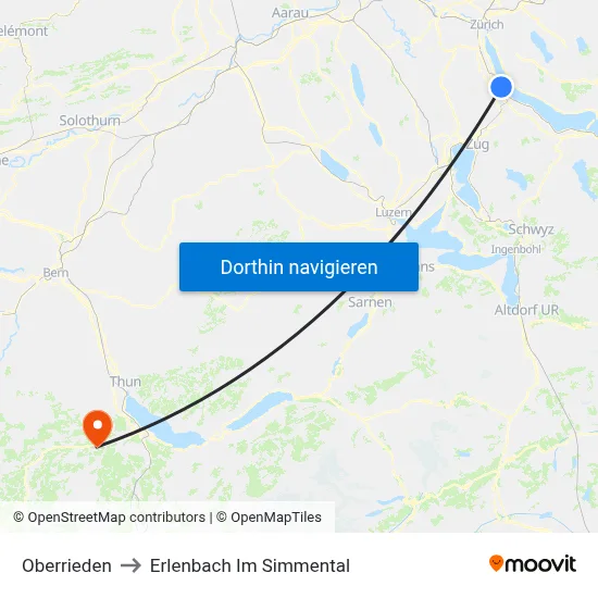 Oberrieden to Erlenbach Im Simmental map