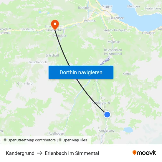 Kandergrund to Erlenbach Im Simmental map