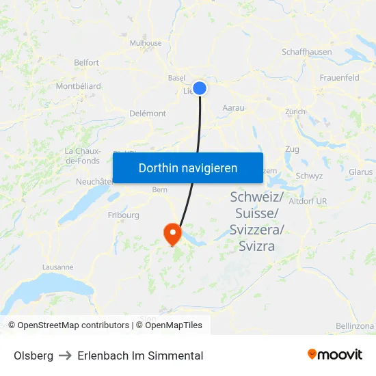 Olsberg to Erlenbach Im Simmental map