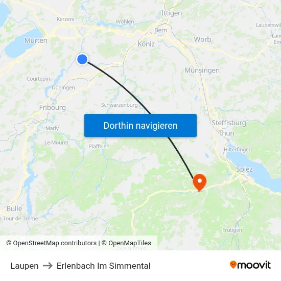 Laupen to Erlenbach Im Simmental map
