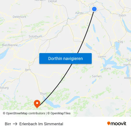 Birr to Erlenbach Im Simmental map