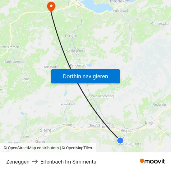 Zeneggen to Erlenbach Im Simmental map