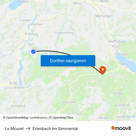 Le Mouret to Erlenbach Im Simmental map