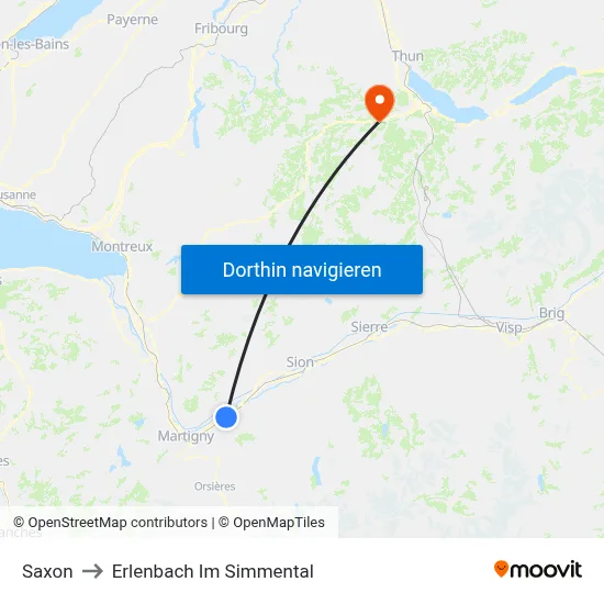 Saxon to Erlenbach Im Simmental map