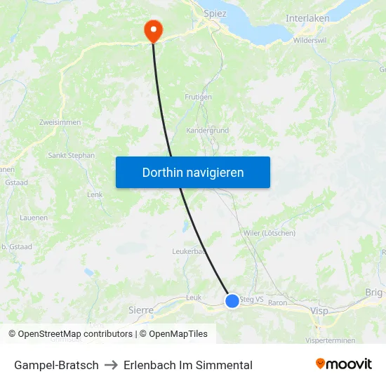 Gampel-Bratsch to Erlenbach Im Simmental map