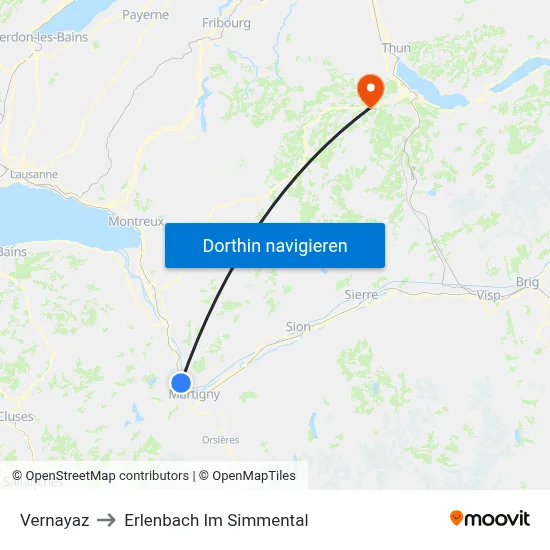 Vernayaz to Erlenbach Im Simmental map