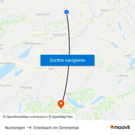 Nunningen to Erlenbach Im Simmental map