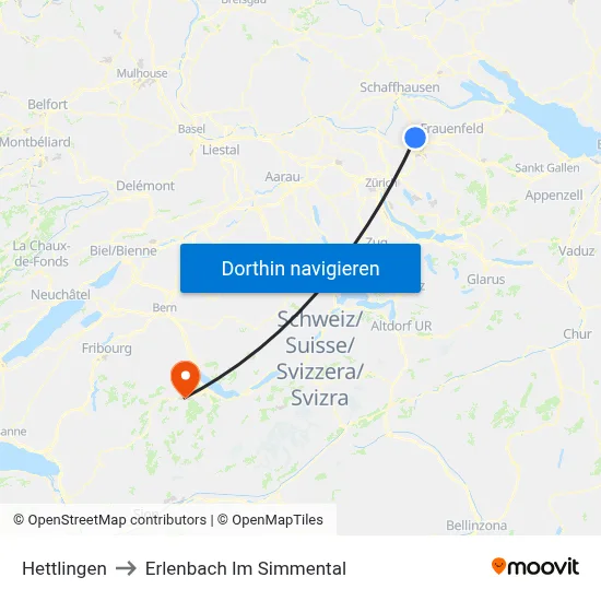 Hettlingen to Erlenbach Im Simmental map