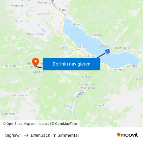 Sigriswil to Erlenbach Im Simmental map