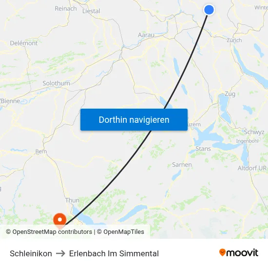 Schleinikon to Erlenbach Im Simmental map