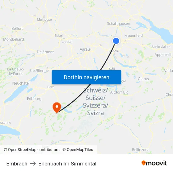 Embrach to Erlenbach Im Simmental map