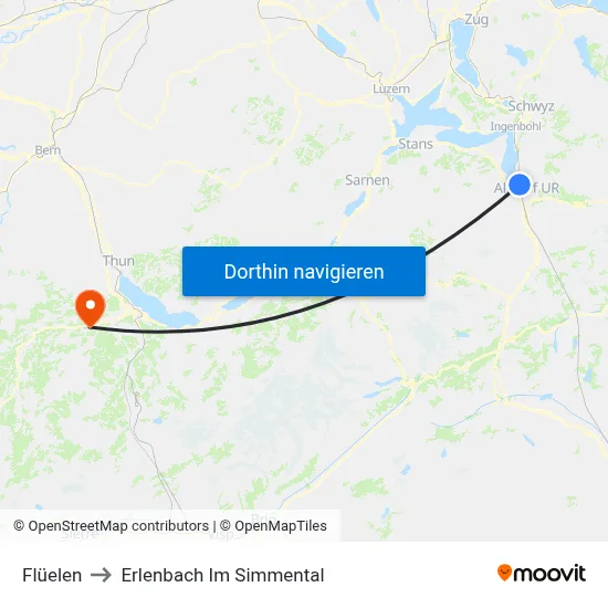 Flüelen to Erlenbach Im Simmental map