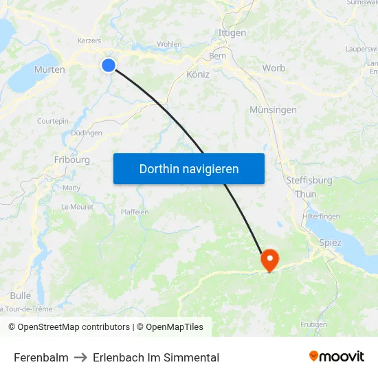 Ferenbalm to Erlenbach Im Simmental map