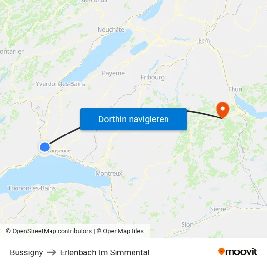 Bussigny to Erlenbach Im Simmental map