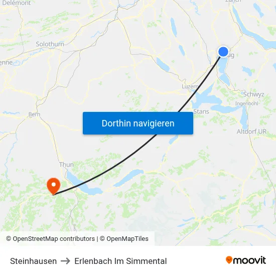 Steinhausen to Erlenbach Im Simmental map