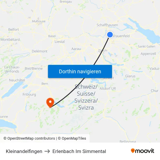Kleinandelfingen to Erlenbach Im Simmental map