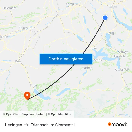 Hedingen to Erlenbach Im Simmental map