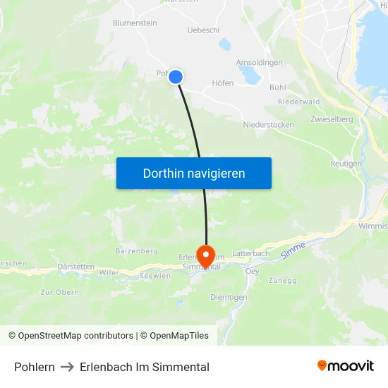 Pohlern to Erlenbach Im Simmental map