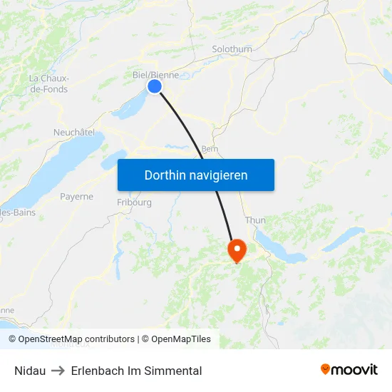 Nidau to Erlenbach Im Simmental map