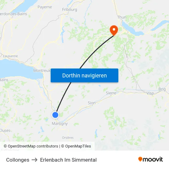Collonges to Erlenbach Im Simmental map