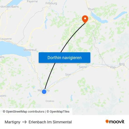 Martigny to Erlenbach Im Simmental map