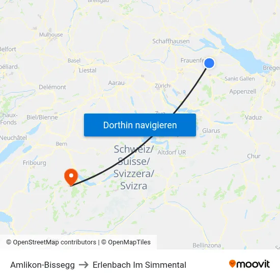 Amlikon-Bissegg to Erlenbach Im Simmental map