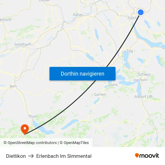 Dietlikon to Erlenbach Im Simmental map