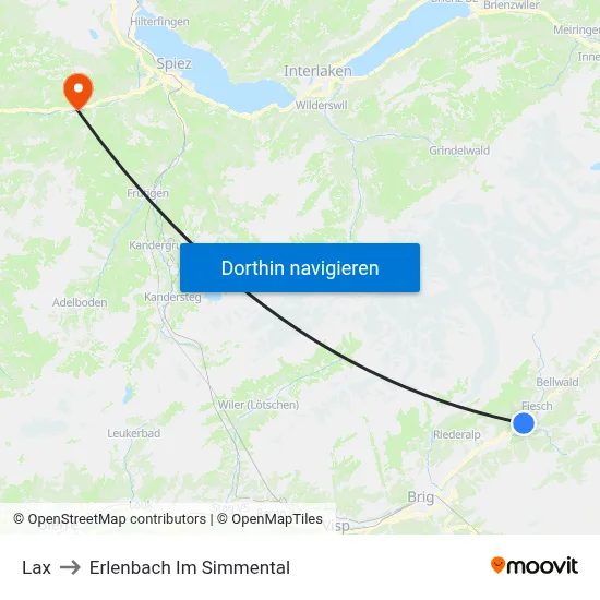 Lax to Erlenbach Im Simmental map