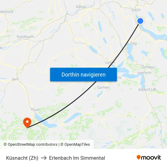 Küsnacht (Zh) to Erlenbach Im Simmental map