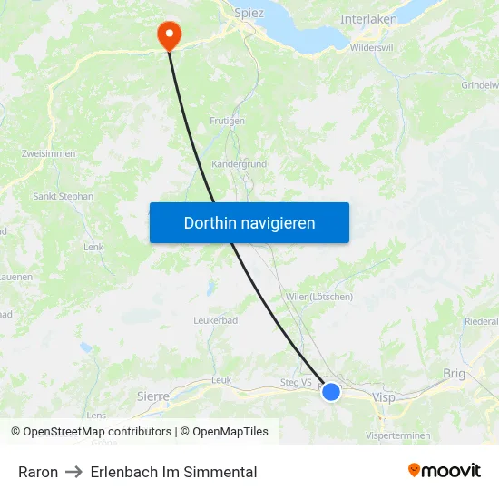 Raron to Erlenbach Im Simmental map
