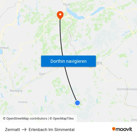 Zermatt to Erlenbach Im Simmental map