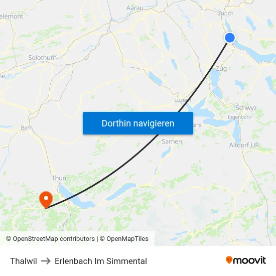 Thalwil to Erlenbach Im Simmental map