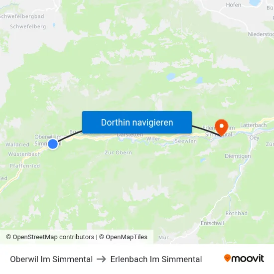 Oberwil Im Simmental to Erlenbach Im Simmental map