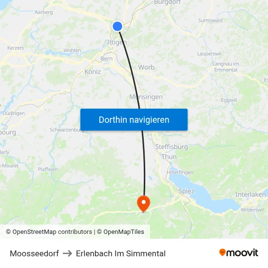 Moosseedorf to Erlenbach Im Simmental map