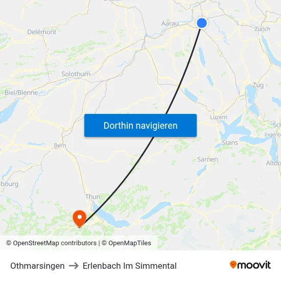 Othmarsingen to Erlenbach Im Simmental map