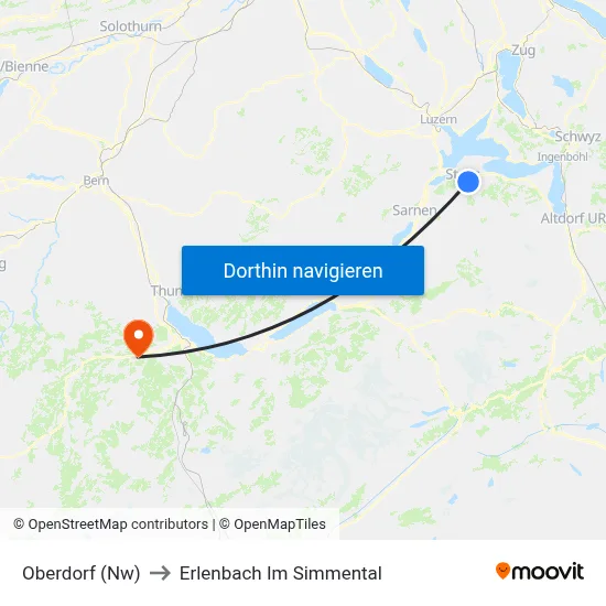 Oberdorf (Nw) to Erlenbach Im Simmental map