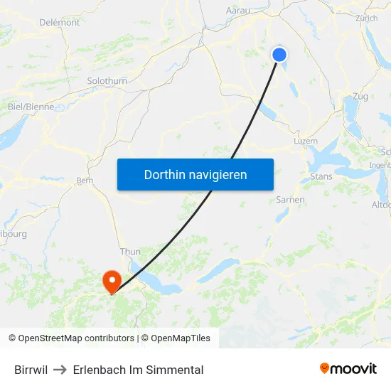 Birrwil to Erlenbach Im Simmental map