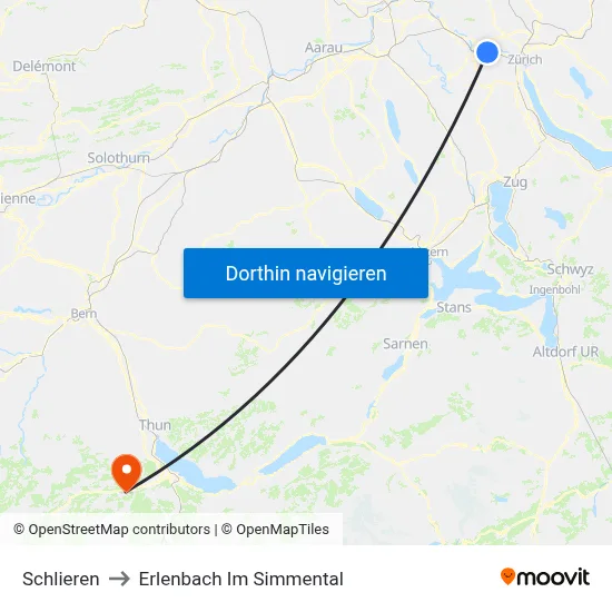 Schlieren to Erlenbach Im Simmental map