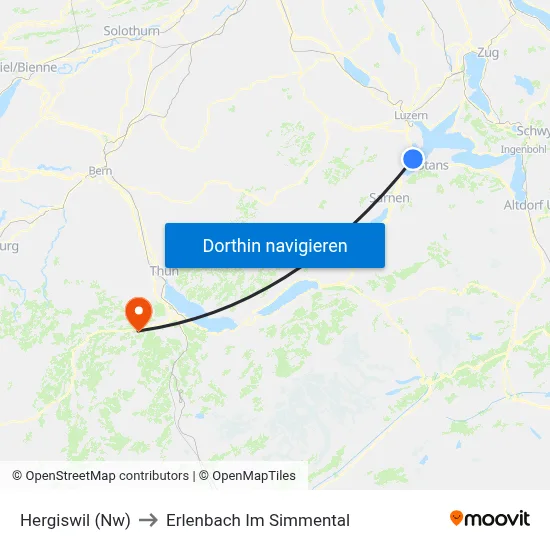 Hergiswil (Nw) to Erlenbach Im Simmental map