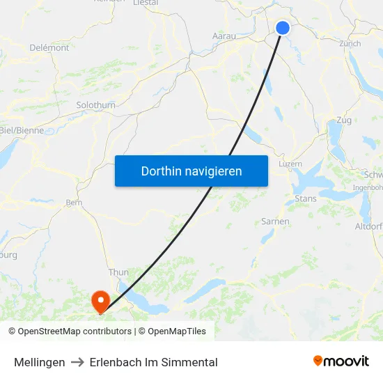 Mellingen to Erlenbach Im Simmental map