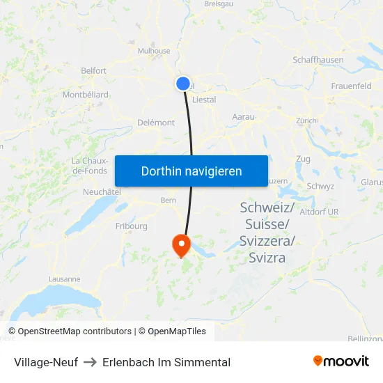 Village-Neuf to Erlenbach Im Simmental map